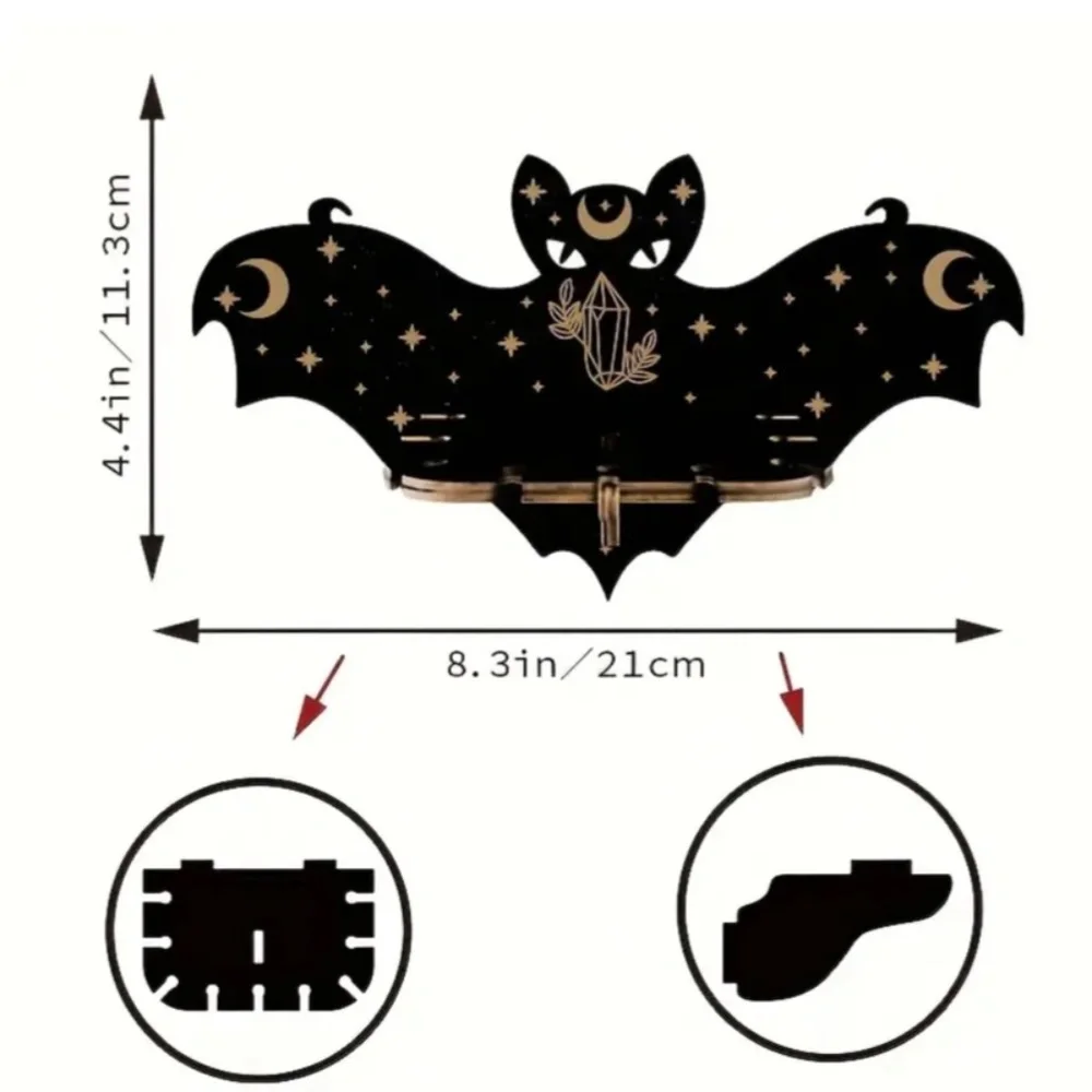 NEW! Majestic Black and Gold Bat Crystal / Gemstone Display Wall Shelf!